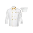thumbnail image 1 of Aislor Men Classic Kitchen Coat with Hat Long Sleeve Double Button Chef Shirt Canteen Bakery Uniform Yellow M, 1 of 7