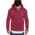 thumbnail image 1 of Aislor Men Long Sleeves Drawstring Plain Hooded Sweatshirt Pullover Classic Solid Hoodie Top Size S-4XL Burgundy M, 1 of 3