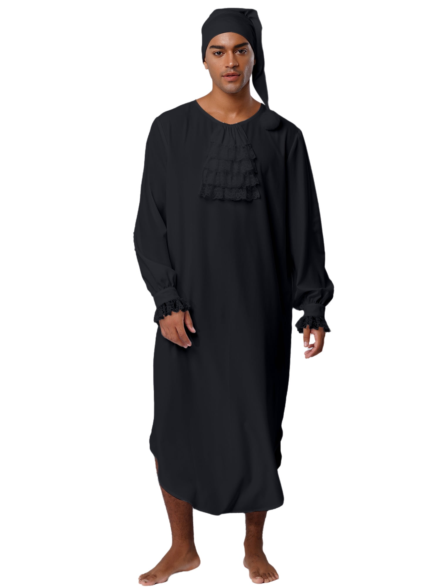 Aislor Men Victorian Long Sleeve Lace Trim Ruffles Collar Night-Robe ...