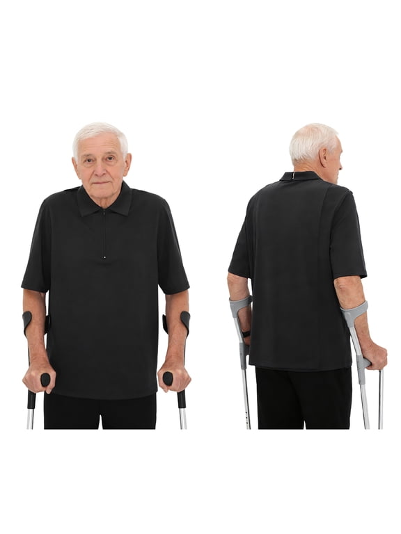 Men's Adaptive Open Back T-shirt with Full Back Overlap Post Shoulder Surgery Shirt Recovery Shirts Black S