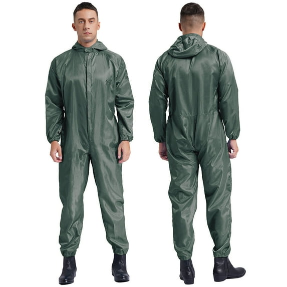 Aislor Men's Anti-Static Dustproof Hooded Coveralls Blend Work Zipper Jumpsuits Workshop Uniforms Gray L