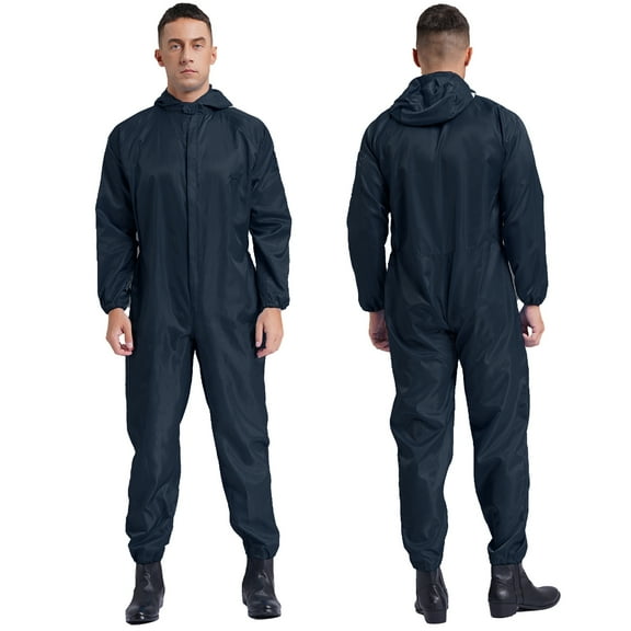 Aislor Men's Anti-Static Dustproof Hooded Coveralls Blend Work Zipper Jumpsuits Workshop Uniforms Navy Blue XL