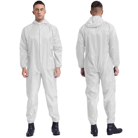 Aislor Men's Anti-Static Dustproof Hooded Coveralls Blend Work Zipper Jumpsuits Workshop Uniforms White 4XL