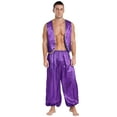 thumbnail image 1 of Aislor Men's Arabian Prince Belly Dance Silky Waistcoat with Harem Pants for Ballroom Purple 3XL, 1 of 7