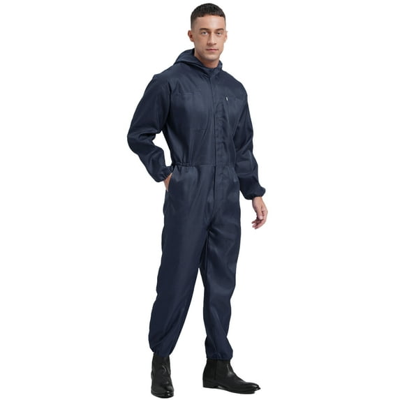 Aislor Men's Dustproof Workwear Long Sleeve Coverall Suit With Hood Workwear Overall Suit A Navy Blue M/165
