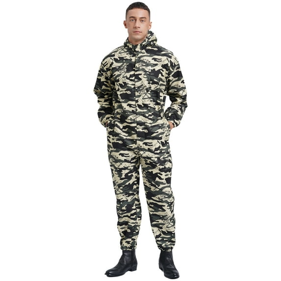 Aislor Men's Dustproof Workwear Long Sleeve Coverall Suit With Hood Workwear Overall Suit Camouflage XL/175