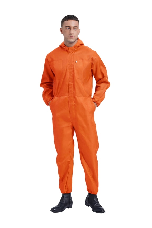 Men's Dustproof Workwear Long Sleeve Coverall Suit With Hood Workwear Overall Suit Orange M/165