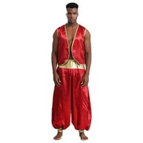 Aislor Men's Halloween Arabian Prince Costume 2 Piece Persian Cosplay Vest Long Pants Outfits Burgundy&Burgundy XXL