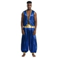 thumbnail image 1 of Aislor Men's Halloween Arabian Prince Costume 2 Piece Persian Cosplay Vest Long Pants Outfits Royal Blue&Royal Blue XXL, 1 of 7