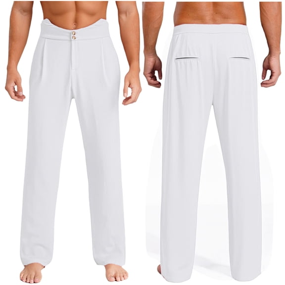 Aislor Men's Latin Ballroom Dance Pants Professional Jazz Modern Perfomance Trousers White L
