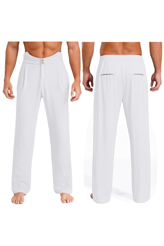 Men's Latin Ballroom Dance Pants Professional Jazz Modern Perfomance Trousers White L