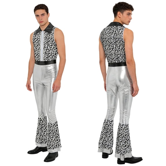 Aislor Men’s Metallic Jumpsuit 70s Disco Patchwork Sleeveless Romper ...