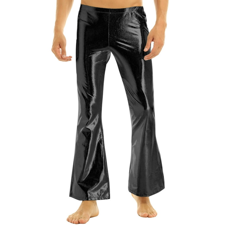 Aislor Men's Shiny Metallic 70s Vintage Disco Pants Bell Bottom Flared Dude  Long Pants Trousers 