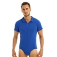 thumbnail image 1 of Aislor Men's Turn-Down Collar Short Sleeve Shirt Button Crotch Leotard One Piece Bodysuit Rompers, 1 of 7