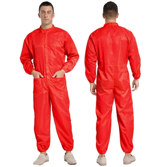 Aislor Mens Anti-static Dustproof Jumpsuit Coveralls Front Zip Full-body Overalls Work Uniform Orange 5XL