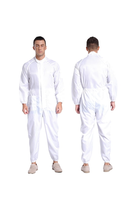 Mens Anti-static Dustproof Jumpsuit Coveralls Front Zip Full-body Overalls Work Uniform White M