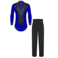 thumbnail image 1 of Aislor Mens Ballroom Dance Latin Salsa Set Sparkling Rhinestone V Neck Bodysuit Tops with Straight Leg Pants Blue M, 1 of 7