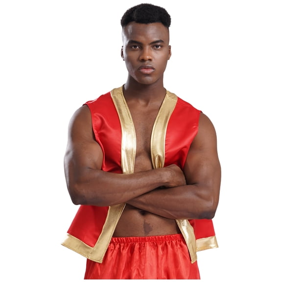 Aislor Mens Halloween Toad Vest Open Front Shiny Trim Cartoon Captain Waistcoat Red L
