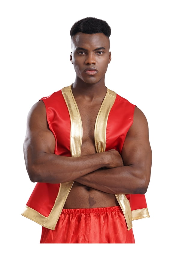 Mens Halloween Toad Vest Open Front Shiny Trim Cartoon Captain Waistcoat Red L