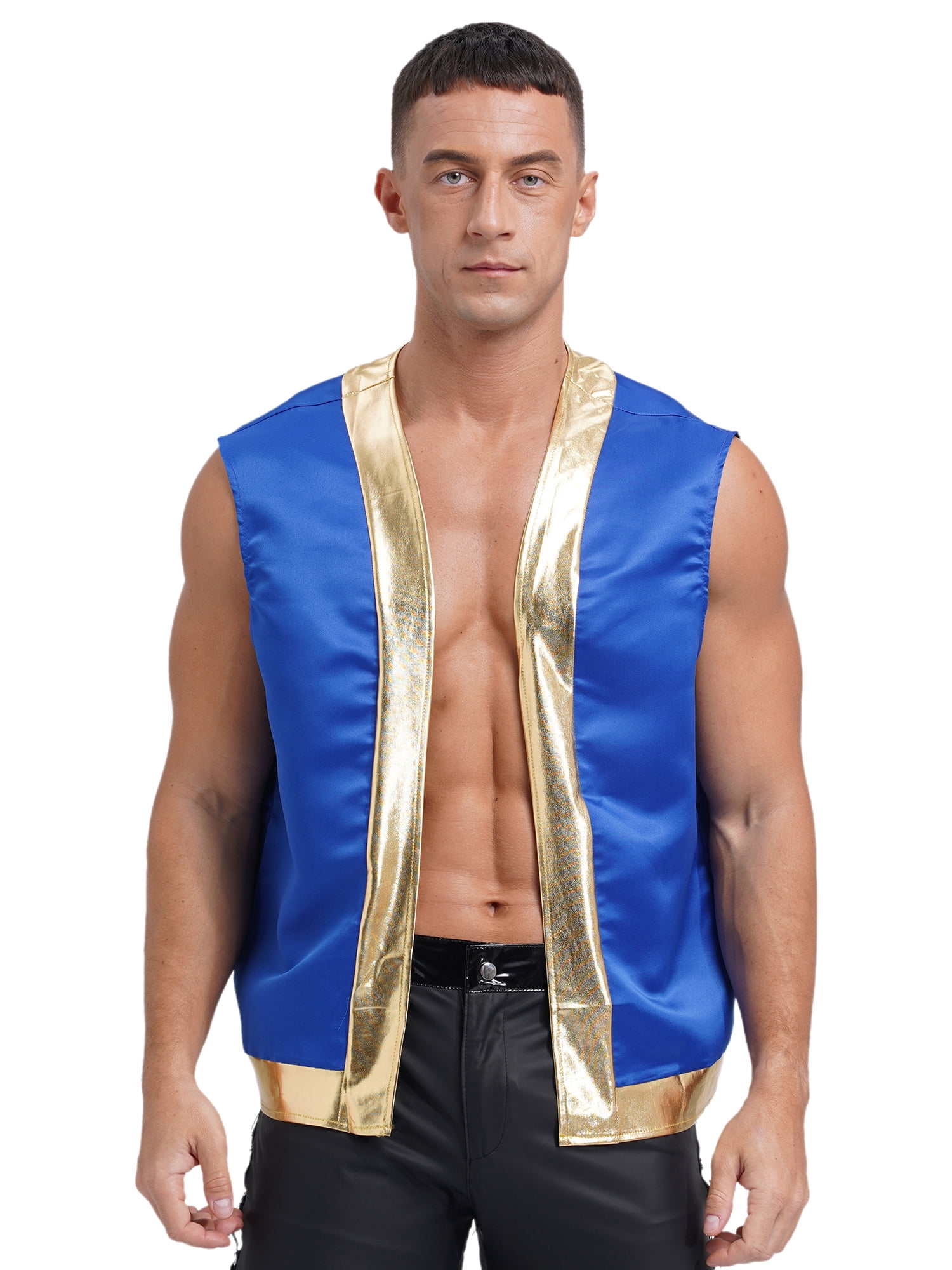 Aislor Mens Halloween Toad Vest Open Front Shiny Trim Cartoon