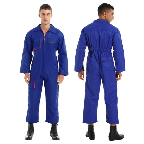 Aislor Mens Mechanic Uniforms Long Sleeve Zip Up Coverall Stain and Wrinkle Resistant