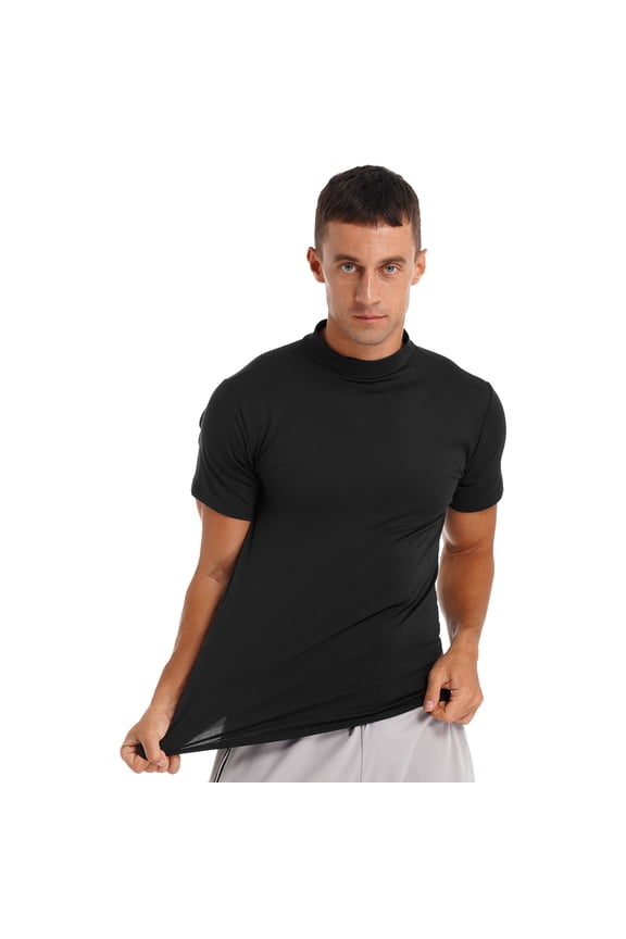 Mens Mock Turtleneck Solid Knit Pullover Sweater Short Sleeve Slim Fit Tops Undershirt