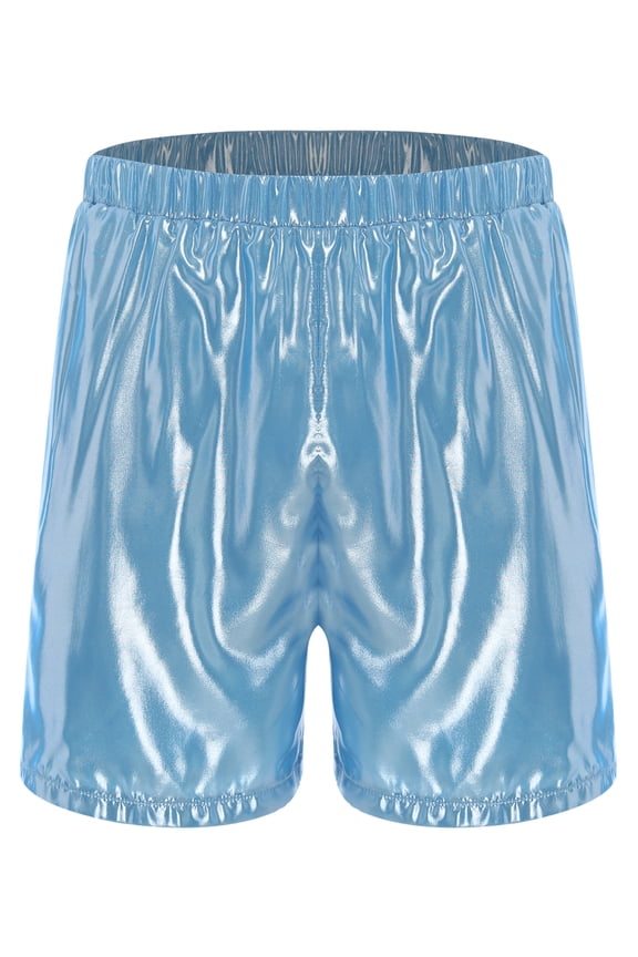 Mens Shiny Elastic Waistband Boxer Shorts Loose Fit For Casual Daily Beach Wear Light Blue L