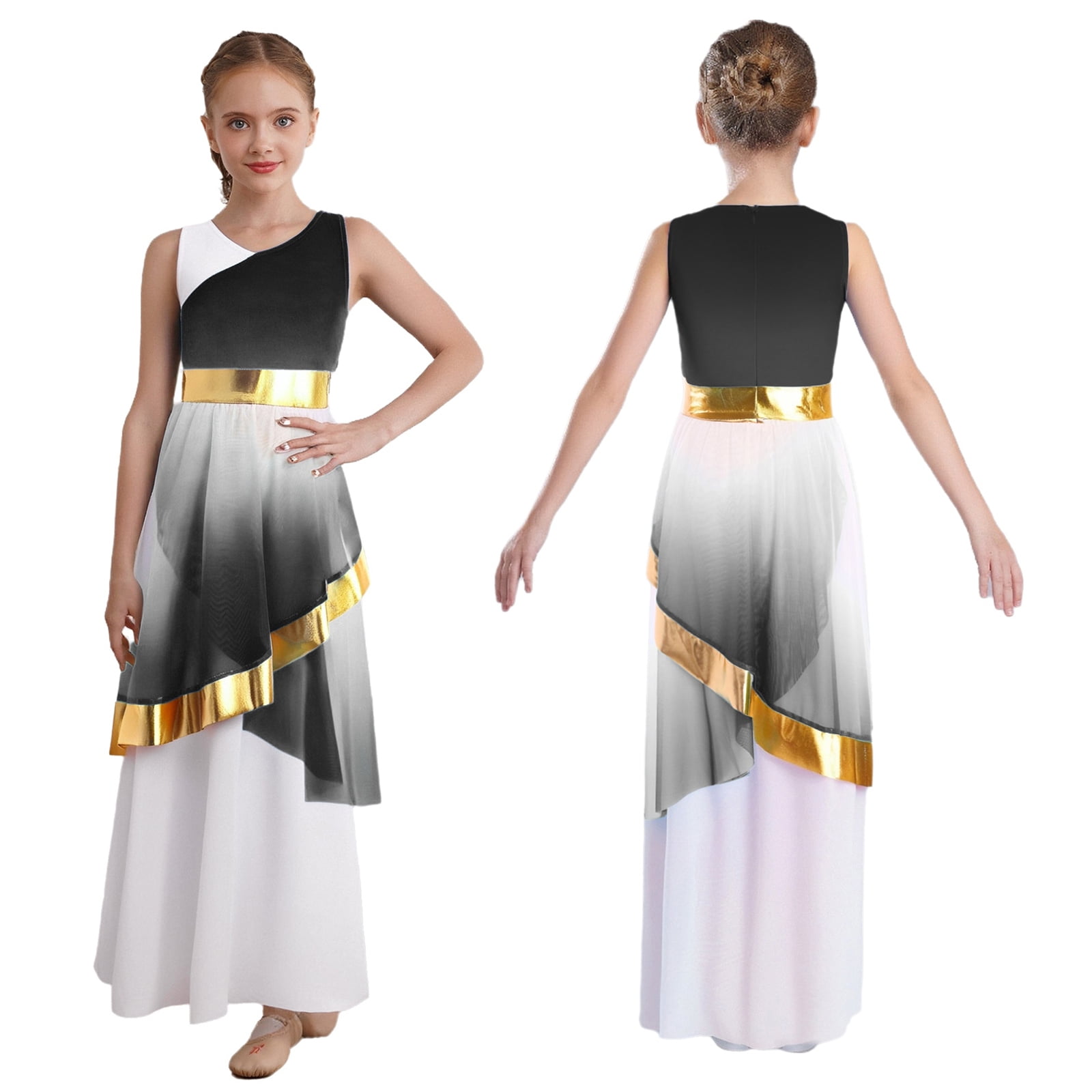 Aislor Praise Dance Dress for Girls Metallic Gradient Block Liturgical