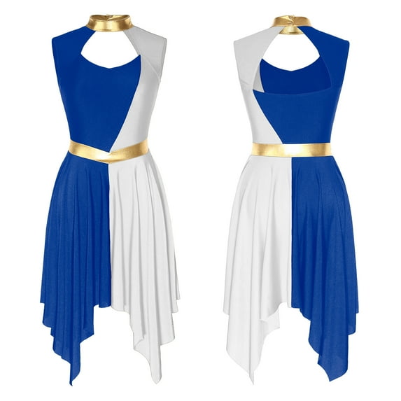 Aislor Praise Dance Overlays and Tunics for Women Sleeveless Cut Out Worship Dresses Liturgical Dancewear Blue&White XL