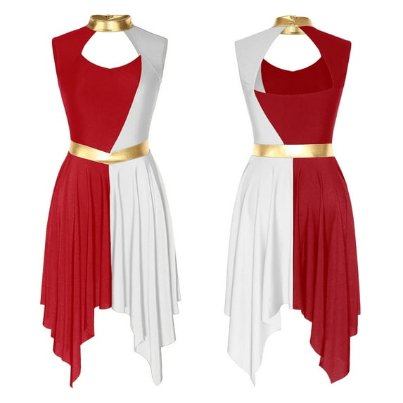 Aislor Praise Dance Overlays and Tunics for Women Sleeveless Cut Out Worship Dresses Liturgical Dancewear Burgundy&White S