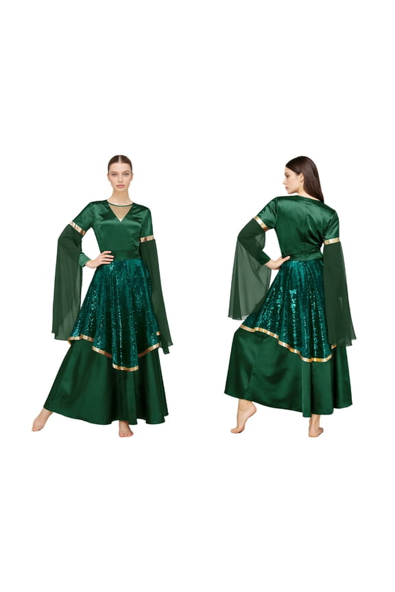 Praise Dance for Women Tunic Dress and Skirt Liturgical Lyrical Dancewear Church Activities Green L