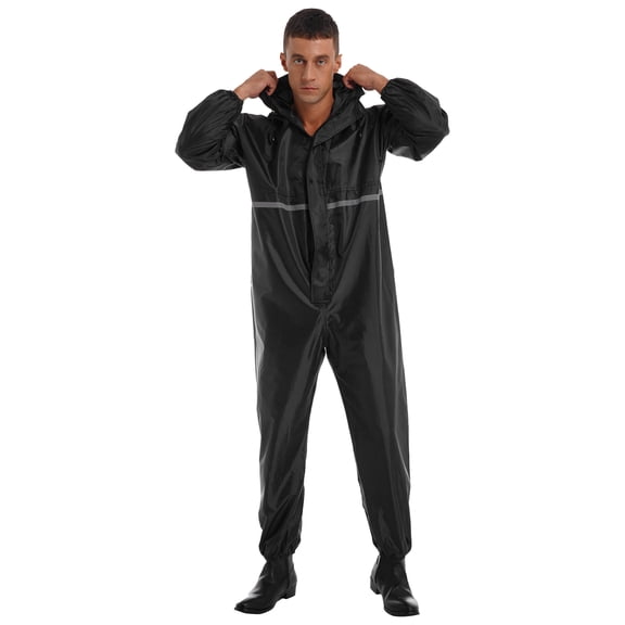 Aislor Rain Suit for Men & Women One Piece Waterproof Coveralls Reflective Strip Rainsuit Black 4XL