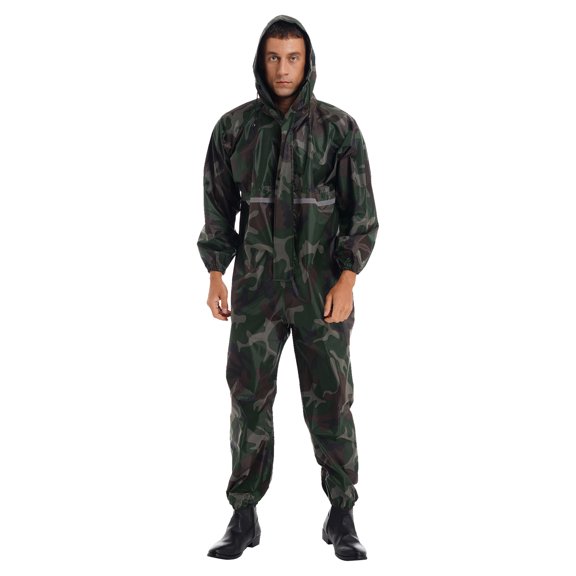 Aislor Rain Suit for Men & Women One Piece Waterproof Coveralls Reflective Strip Rainsuit Camouflage M