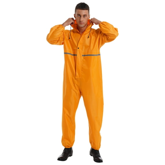 Aislor Rain Suit for Men & Women One Piece Waterproof Coveralls Reflective Strip Rainsuit Yellow 3XL