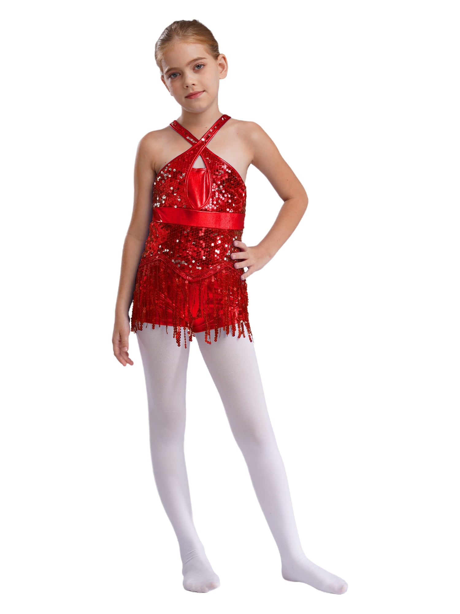 Aislor Sequins Latin Dance For Girls Ballet Dress For Lyrical Jazz