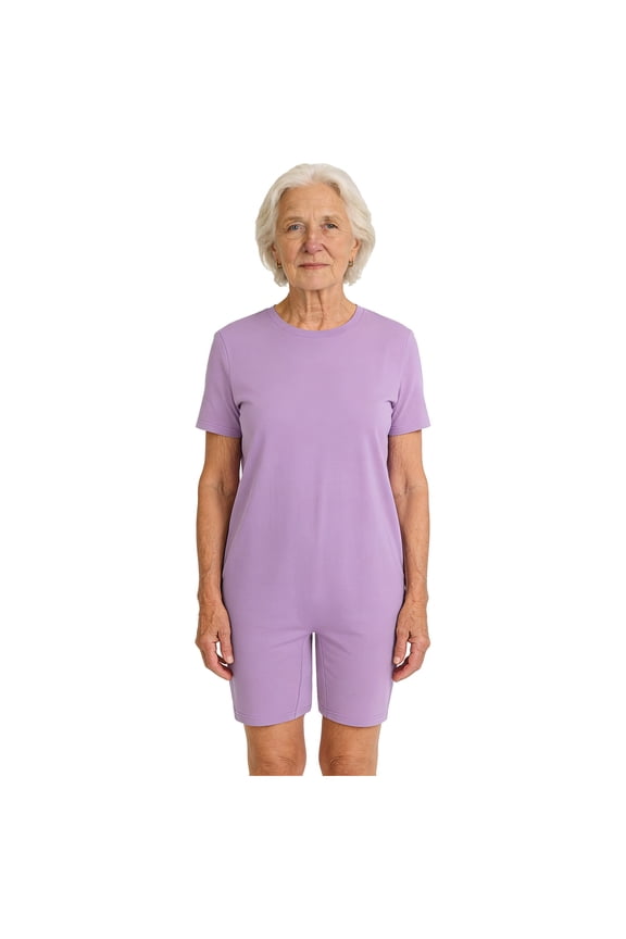 Unisex Alzheimer Anti-Strip Jumpsuit Short Sleeve Short Bottom Back Zipper One-piece Rompers Lavender S