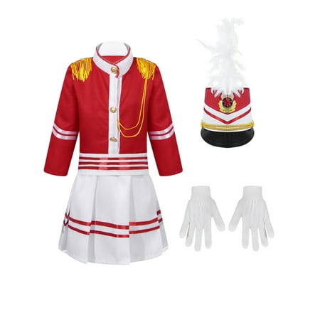 Aislor Unisex Girls Boys Deluxe Marching Band Uniform Sets Royal Guard Show Festival Costume 3-12 Red B 3-4