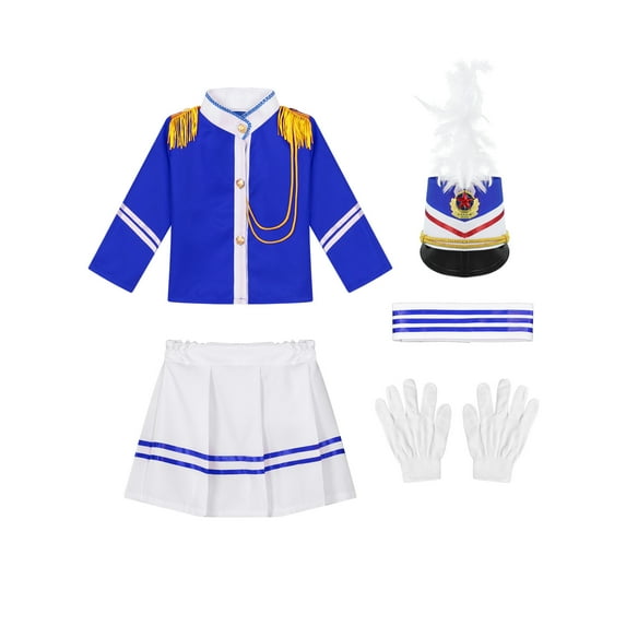 Aislor Unisex Girls Boys Deluxe Marching Band Uniform Sets Royal Guard Show Festival Costume 3-12 Royal Blue B 3-4
