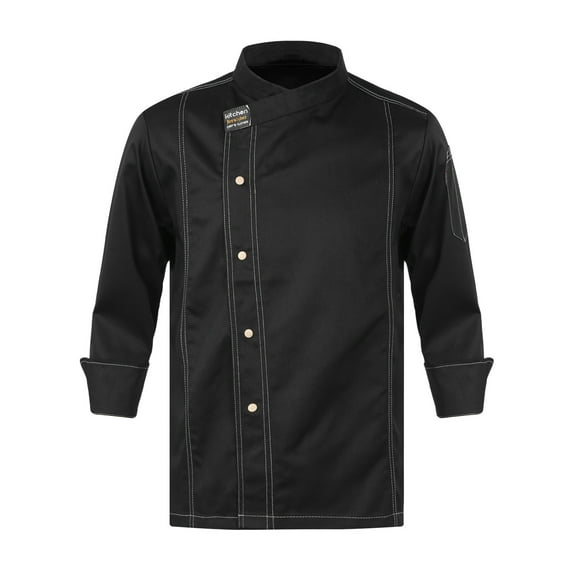 Aislor Unisex Short Sleeve/Long Sleeve Chef Coat Jacket Kitchen Restaurant Hotel Uniform M-4XL Black Long Sleeve 3XL