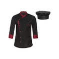 thumbnail image 1 of Aislor Unisex Women Men Chef Coat with Hat Set Kitchen Restaurant Work Uniform Long Sleeve Jacket Size L-4XL Black M, 1 of 7
