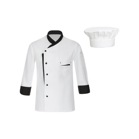 Aislor Unisex Women Men Chef Coat with Hat Set Kitchen Restaurant Work Uniform Long Sleeve Jacket Size L-4XL White XL
