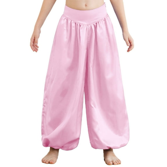 Aislor Wide-Leg Palazzo Pants for Girls Praise Dancing Bottoms Belly Dance Bloomers Performance Costume Pink 16