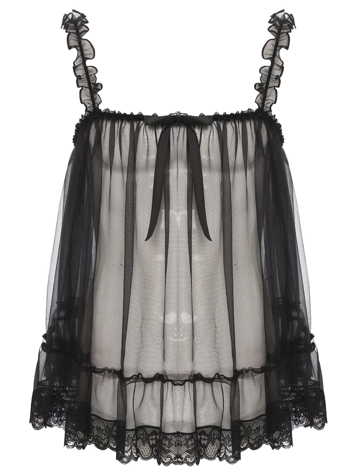 Women's Lace Babydoll Chemise Nightgown - Sheer Mesh Sleepwear With Ruffles