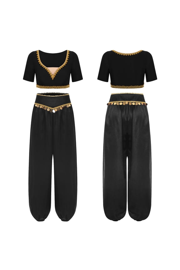 Women 2-piece Belly Dancing for Rave Party Shiny Sequin Tassel Outfits Black XXL