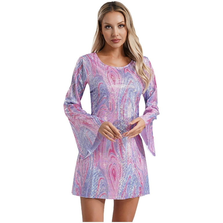 Retro Disco Pink Disco Dress Aislor Women 70s Disco Costume 60s