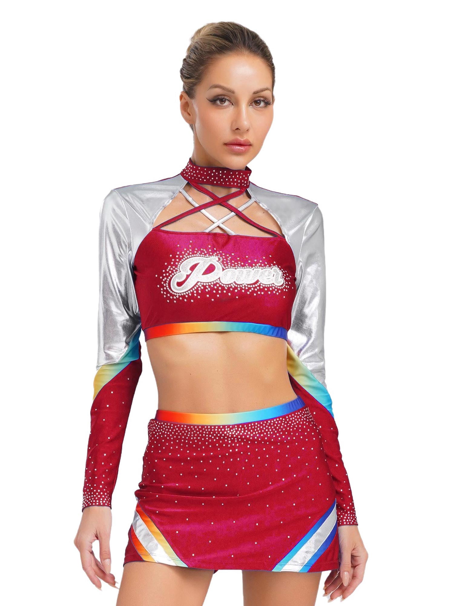 Aislor Women Cheerleading Crop Top with Skirt 2-Piece Cheer Leader ...
