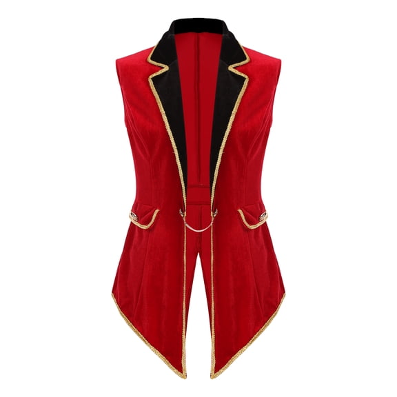 Aislor Women Circus Ringmaster Costumes Rave Festival Lion Tamer Cosplay Vest Swallow-Tailed Blazer Jacket Red L