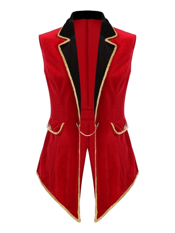 Women Circus Ringmaster Costumes Rave Festival Lion Tamer Cosplay Vest Swallow-Tailed Blazer Jacket Red L