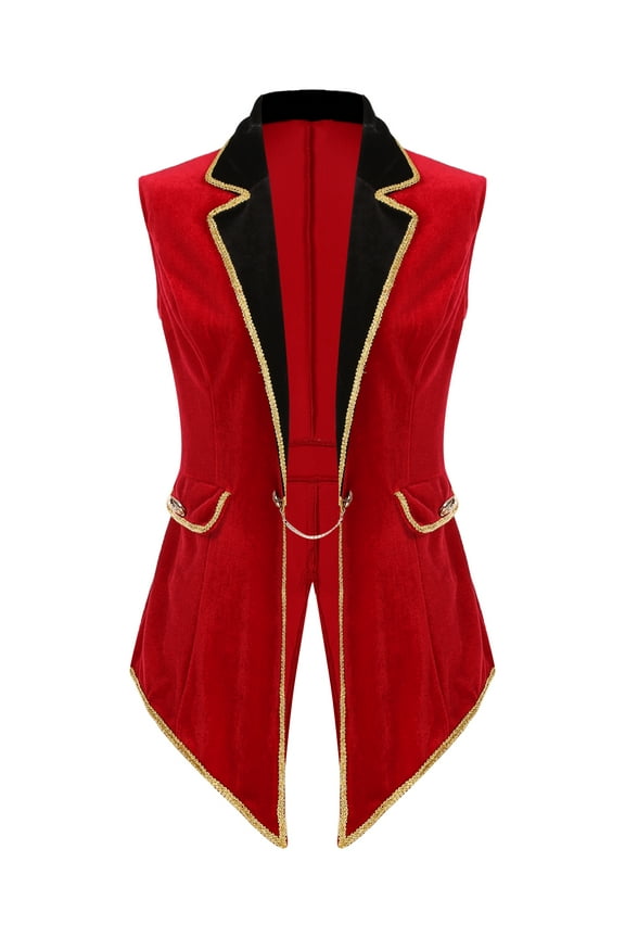 Women Circus Ringmaster Costumes Rave Festival Lion Tamer Cosplay Vest Swallow-Tailed Blazer Jacket Red L