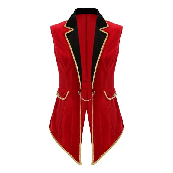 Aislor Women Circus Ringmaster Costumes Rave Festival Lion Tamer Cosplay Vest Swallow-Tailed Blazer Jacket Red M